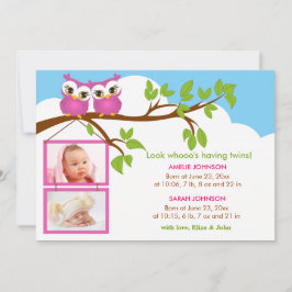 Sweet Baby Twins Owl Girl Fotoaankondiging Aankondiging