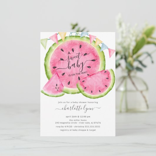 Sweet Baby Watermelon Baby shower Invitation Kaart (Staand voorkant)