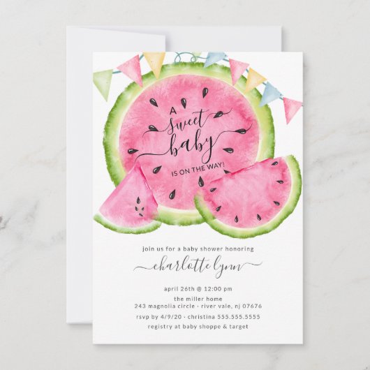 Sweet Baby Watermelon Baby shower Invitation Kaart (Voorkant)