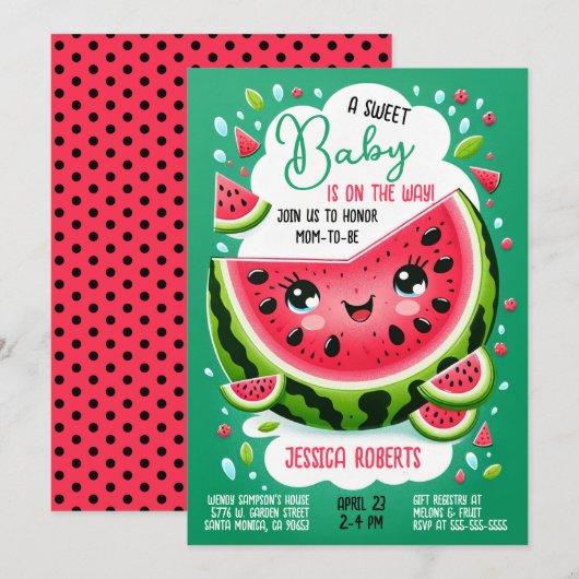 Sweet Baby Watermelon Theme Baby shower Kaart (Voorkant / Achterkant)