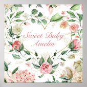 Sweet Baby Waterverf Floral Heart Bouquet Nursery Poster (Voorkant)