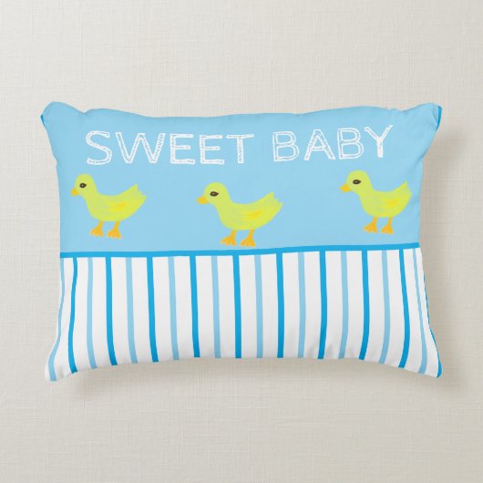 Sweet Baby Yellow Ducks Blue White Stripes Accent Kussen (Voorkant)