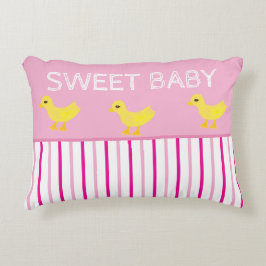 Sweet Baby Yellow Ducks Pink White Stripes Accent Kussen