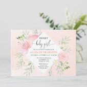 Sweet babymeisje douche Floral blozen roze groen Kaart (Staand voorkant)