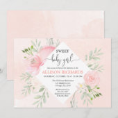 Sweet babymeisje douche Floral blozen roze groen Kaart (Voorkant / Achterkant)
