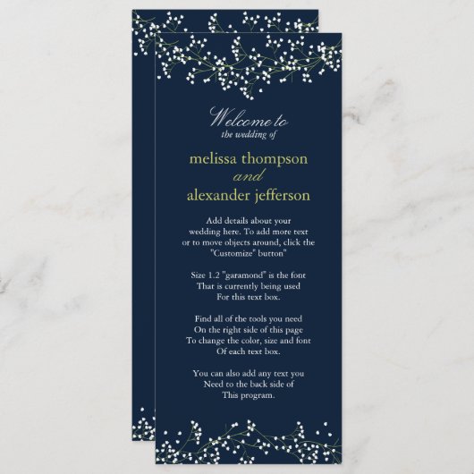 Sweet Baby's Breath bruiloft programma Programmakaart (Voorkant / Achterkant)