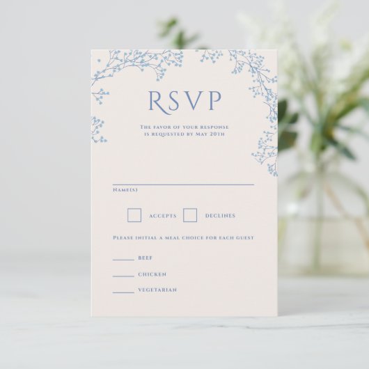 Sweet Baby's Breath bruiloft RSVP Kaartje (Staand voorkant)
