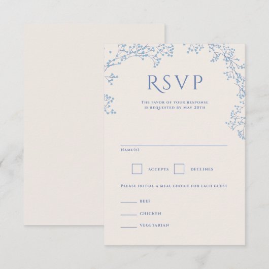 Sweet Baby's Breath bruiloft RSVP Kaartje (Voorkant / Achterkant)