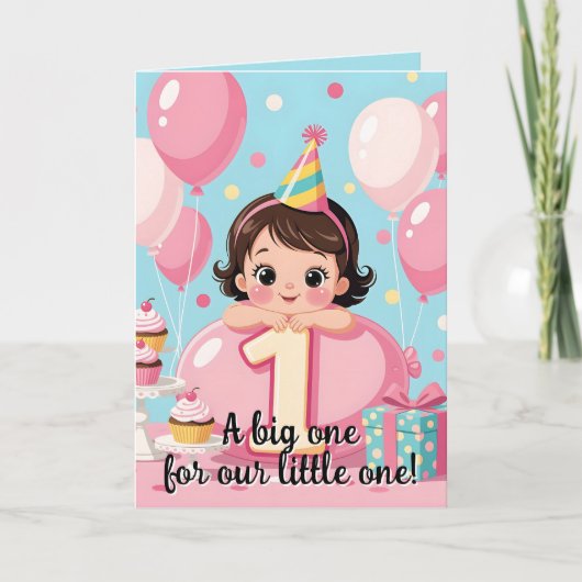 Sweet Baby's Pink Balloons 1st Birthday Greeting Kaart (Voorkant)