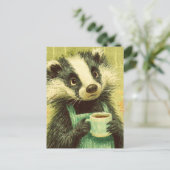 Sweet Badger met een kopje koffie Briefkaart (Staand voorkant)