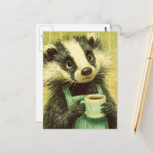 Sweet Badger met een kopje koffie Briefkaart