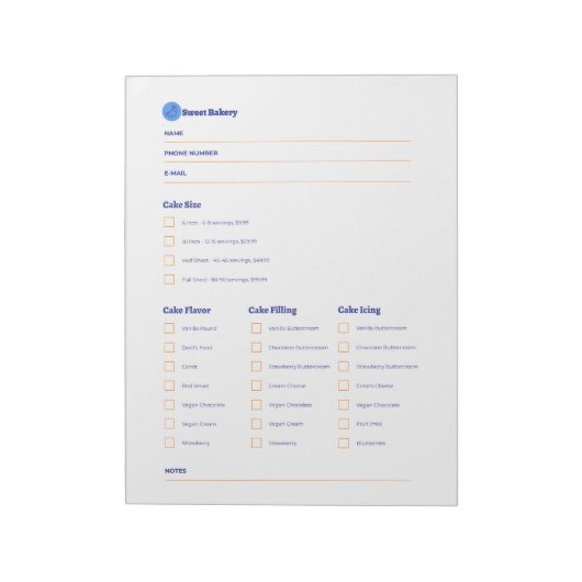 Sweet Bakery Checklist: uw ultieme taartbestelling Notitieblok (Linkerzijde)