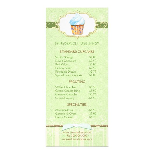 Sweet Bakery Cupcake prijslijst Reclamekaart (Voorkant)