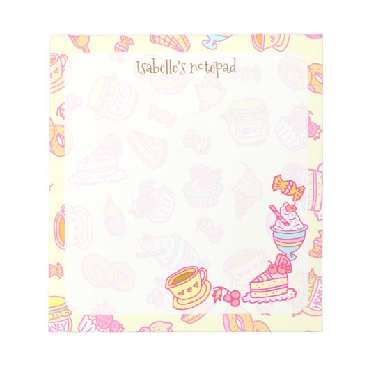 Sweet Bakery en Drinken Geel Notitieblok (Voorkant)