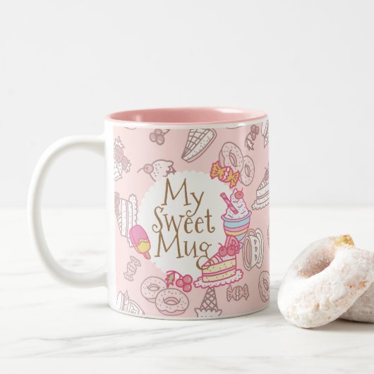 Sweet Bakery en Drinken Peach Tweekleurige Koffiemok (Met donut)