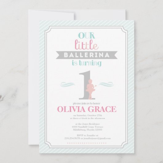 Sweet Ballerina Birthday Party Invitation Kaart (Voorkant)