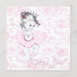 Sweet Ballerina Pink Toile Baby shower Kaart