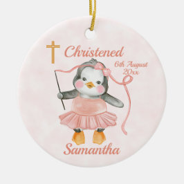 Sweet Baptisme Penguin Ballerina Pink Keramisch Ornament