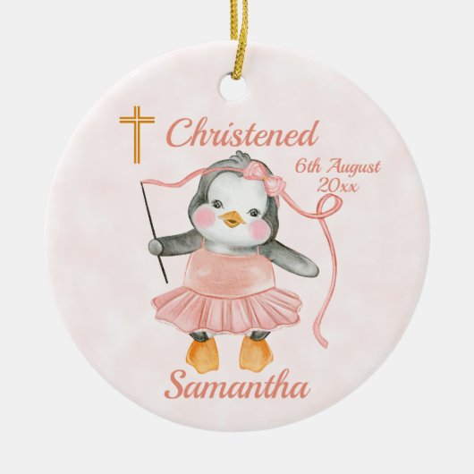 Sweet Baptisme Penguin Ballerina Pink Keramisch Ornament (Voorkant)