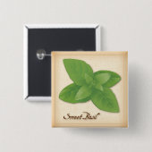 Sweet Basil Herb Vierkante Button 5,1 Cm (Voorkant /achterkant)