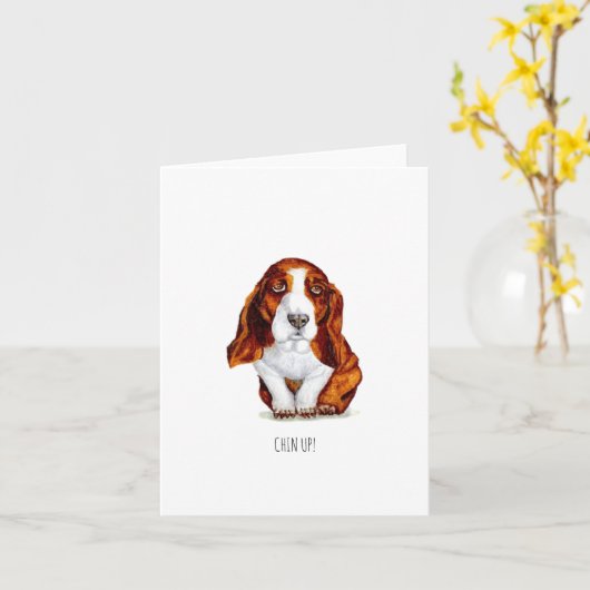 Sweet Basset Hound Chin Up Kaart (Gele Bloem)