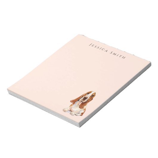 Sweet Basset Hound-illustratie op roze Notitieblok (Linkerzijde)