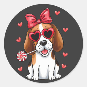 Sweet Beagle met Lollipop voor Valentijnsdag Ronde Sticker