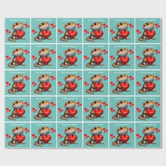 Sweet Bearded Dragon Groene Valentijn Cadeaupapier (Vlak)