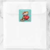 Sweet Bearded Dragon Groene Valentijn Vierkante Sticker (Tas)