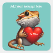 Sweet Bearded Dragon Groene Valentijn Vierkante Sticker (Voorkant)