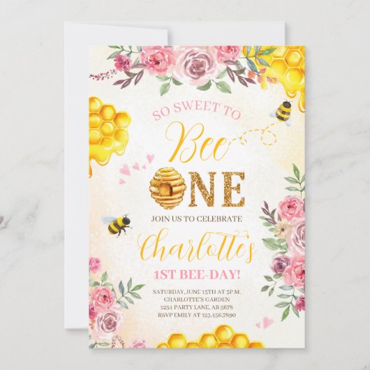 Sweet Bee 1e verjaardag Kaart (Voorkant)