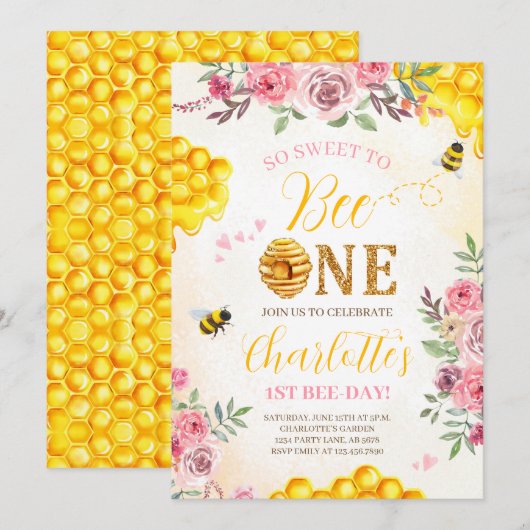 Sweet Bee 1e verjaardag Kaart (Voorkant / Achterkant)