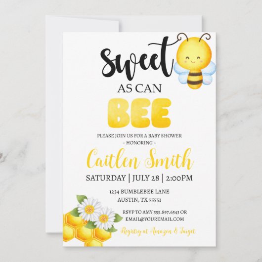 Sweet Bee Baby shower Bumblebee Uitnodiging (Voorkant)