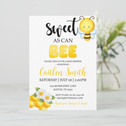 Sweet Bee Baby shower Bumblebee Uitnodiging (Staand voorkant)