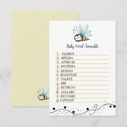 Sweet Bee Baby Word Scramble Enclosure Kaart (Voorkant / Achterkant)