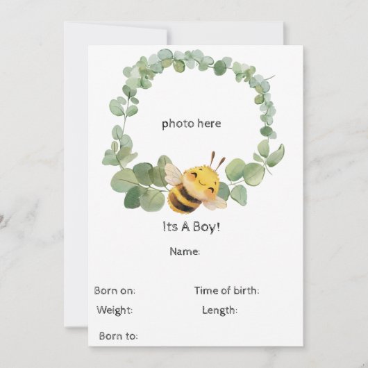 Sweet Bee Birth Aankondiging (Voorkant)