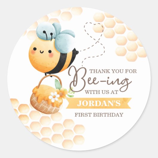 Sweet Bee Birthday Ronde Sticker (Voorkant)