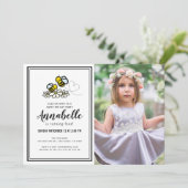 Sweet Bee Day Party Schattigee Bloemen Foto Verjaa Kaart (Staand voorkant)