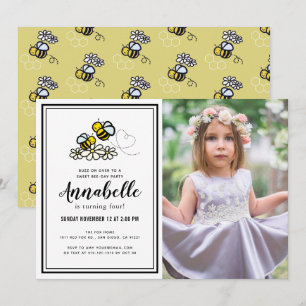 Sweet Bee Day Party Schattigee Bloemen Foto Verjaa Kaart