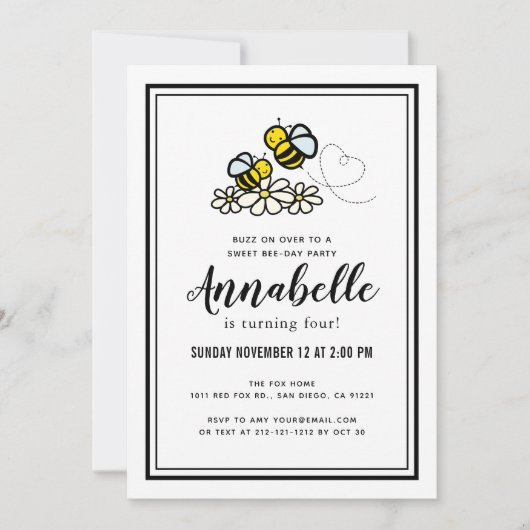 Sweet Bee Day Party Schattigee Bloemverjaardag Kaart (Voorkant)