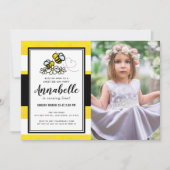 Sweet Bee Day Party Schattigee Gele Foto Verjaarda Kaart (Voorkant)