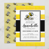 Sweet Bee Day Party Schattigee Gele Verjaardag Kaart (Voorkant / Achterkant)