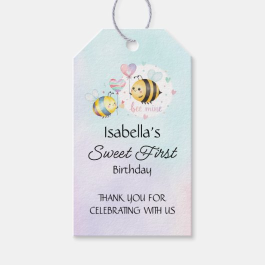 Sweet Bee First Birthday Personalized Cadeaulabel (Voorkant)