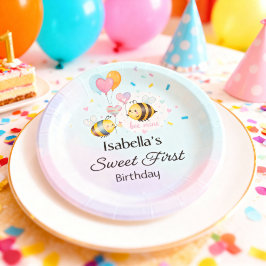 Sweet Bee First Birthday Personalized  Papieren Bordje