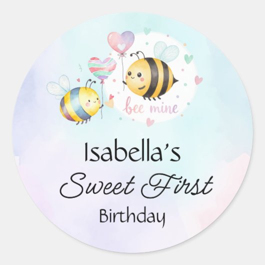 Sweet Bee First Birthday Personalized Ronde Sticker (Voorkant)