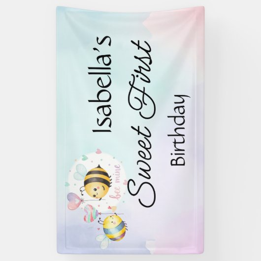 Sweet Bee First Birthday Personalized Spandoek (Verticaal)