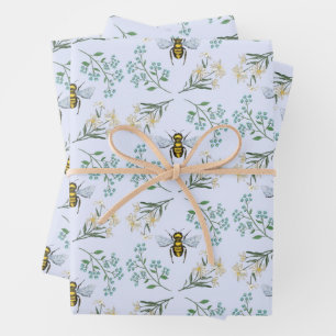 Sweet Bee Floral Bloemenmeisje Baby shower Inpakpapier Vel