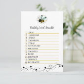 Sweet Bee verjaardagswoord Scramble Enclosure Kaar Informatiekaartje (Staand voorkant)