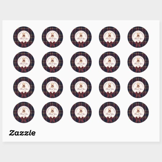 Sweet Beer 1e Verjaardag Polo Teddy Bear Plaid Ronde Sticker (Vel)