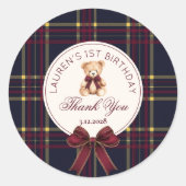Sweet Beer 1e Verjaardag Polo Teddy Bear Plaid Ronde Sticker (Voorkant)